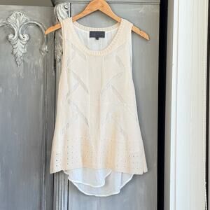 Sunday in Brooklyn Boho Open Knit Sleeveless Tank Top Cream Layered Small
